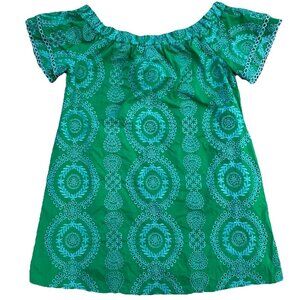 Skies Are Blue Eyelet Off the Shoulder Mini Dress Size Medium Cotton Green Beach